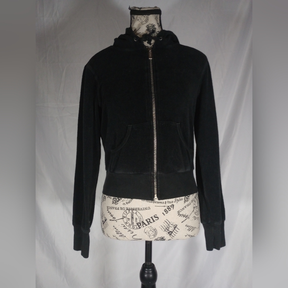 ✨ RARE Vtg Y2K BEBE Black Velour Track Hoodie ✨